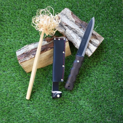 [山人] 万能キャンプナイフ軽量型 両刃 牛革ケース入 万能ナイフ アウトドア【029S001】