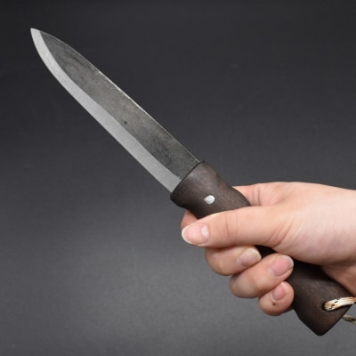 [山人] 万能キャンプナイフ軽量型 両刃 牛革ケース入 万能ナイフ アウトドア【029S001】