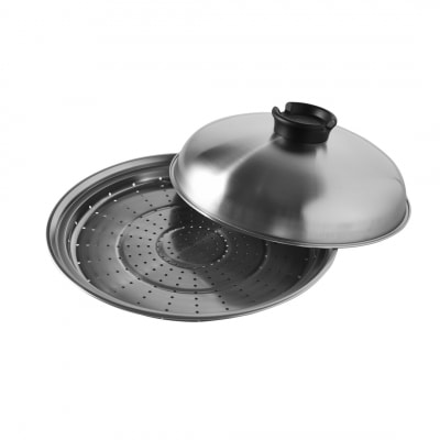 [eN] IH対応 中華炒め鍋 (中華鍋) 深型 28cm 蒸し器セット 調理器具【023S004】