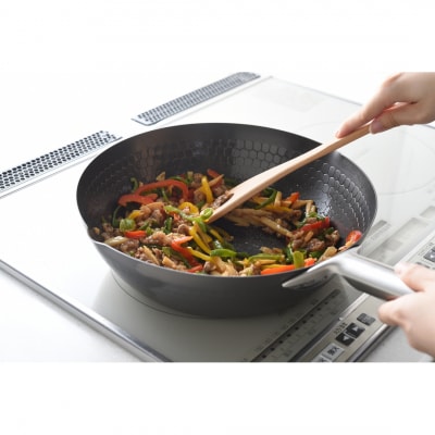 [eN] IH対応 中華炒め鍋 (中華鍋) 深型 28cm 蒸し器セット 調理器具【023S004】