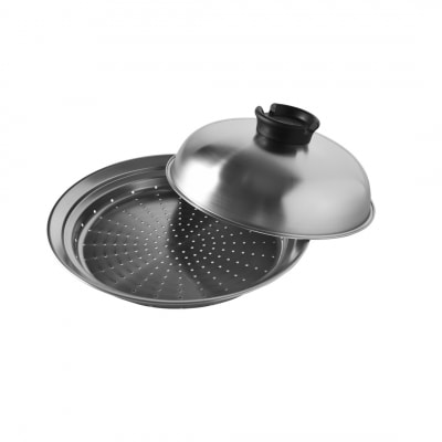 [eN] IH対応 中華炒め鍋(中華鍋) 深型 24cm 蒸し器セット 調理器具 【020S011】