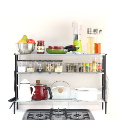 arte(アルテ) ステンレス棚 コンロ奥ラック 3段 ブラック [川口工器]【046S003】