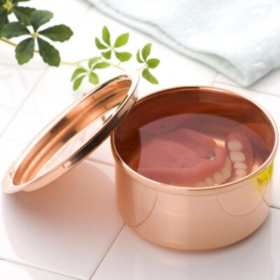 純銅製 抗菌 入れ歯ポット るんるん(収納袋付) 燕三条製 [株式会社オビタス] 【010S354】