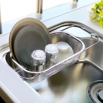すっきり暮らす水切りかご 深型シンク渡しタイプ+スリムセット 燕三条 伸縮 水切り【017S047】