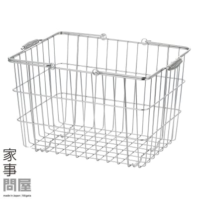 [家事問屋] 取って付きバスケット 大 ハンドル付 タオル収納 ステンレス製【022S074】