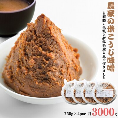 【農家の米こうじ味噌】750g×4パック 自家製の米糀と新潟県産大豆で作りました 【011S171】