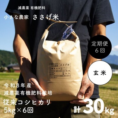 [定期便5kg×6か月]減農薬有機肥料栽培 新潟県産 従来コシヒカリ 玄米 【070S016】