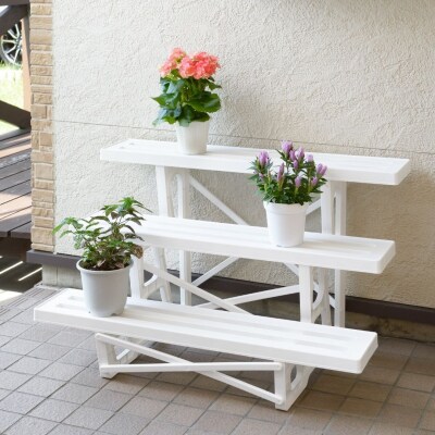 フラワースタンド3段900 ホワイト 2個セット 家庭菜園 園芸用品 燕三条製 【010S647】