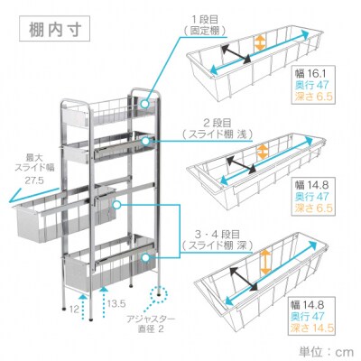 ランドリーサイドラック 4段 幅21cm 日本製 YLS-1245 [川口工器]【051S007】