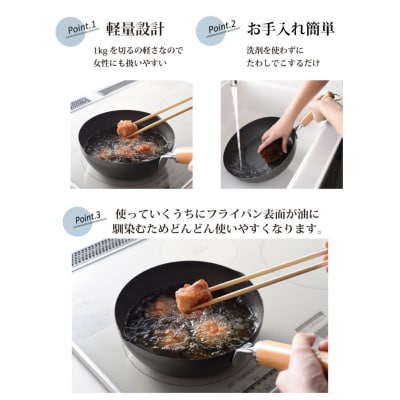 eNグローコートフライパン 20cm 深型 IH対応 燕三条 鉄フライパン 軽量 【010S698】