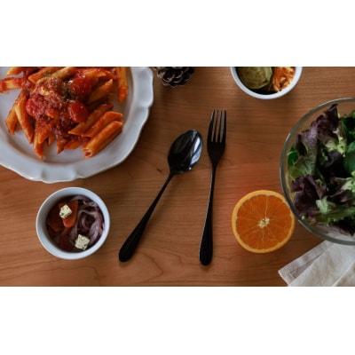 96【KURO】黒染めカトラリーディナーセットつやつや スプーン フォーク ナイフ【019S117】