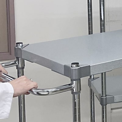 取っ手・キャスター付きステンレスワゴン2段H70 46×60 シルバー 【257S006】