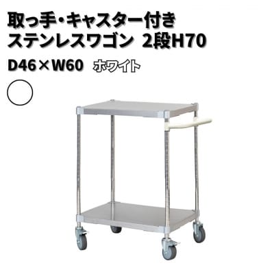 取っ手・キャスター付きステンレスワゴン2段H70 46×60 ホワイト 【257S007】