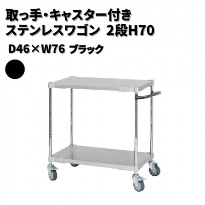 取っ手・キャスター付きステンレスワゴン2段H70 46×76 ブラック 【272S001】