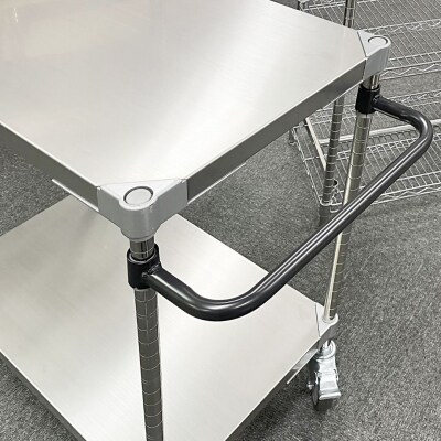 取っ手・キャスター付きステンレスワゴン2段H70 46×76 ブラック 【272S001】