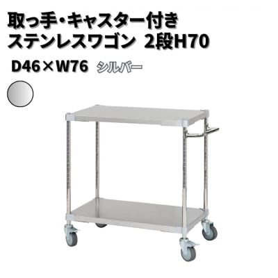 取っ手・キャスター付きステンレスワゴン2段H70 46×76 シルバー 【272S002】