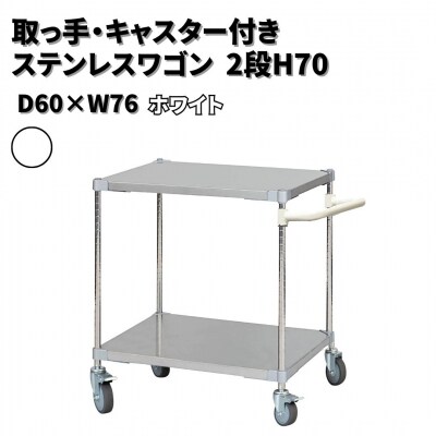 取っ手・キャスター付きステンレスワゴン2段H70 60×76 ホワイト 【284S004】