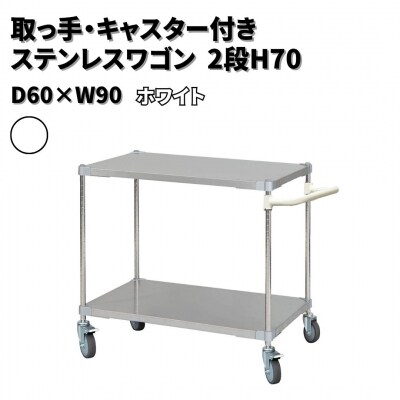 取っ手・キャスター付きステンレスワゴン2段H70 60×90 ホワイト 【305S003】