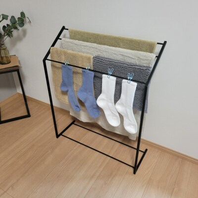 バスタオルスタンド サテンブラック スリム コンパクト 新生活 一人暮らし 【025S075】