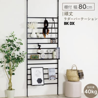 頑丈ラダーパーテーション 棚付き幅80 ブラック DX YPL-644 【085S007】