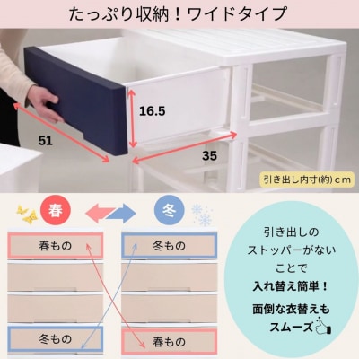 NEWLIFE ワイドチェスト 6段 (ワイド3段×2個) マリンネイビー 【023S087】