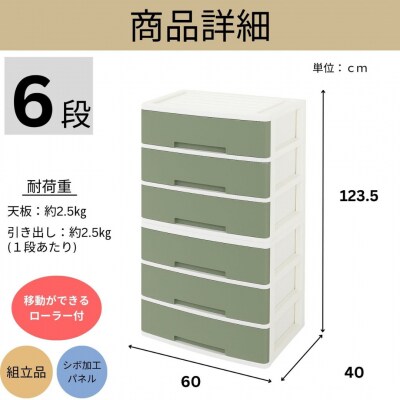 NEWLIFE ワイドチェスト 6段 (ワイド3段×2個) グリーングレー 【023S090】