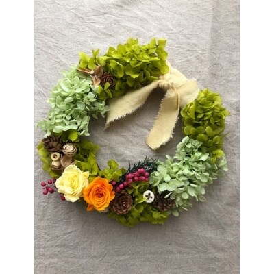 バラとアジサイのナチュラルリース イエロー オレンジ系 424 お礼品詳細 ふるさと納税なら さとふる