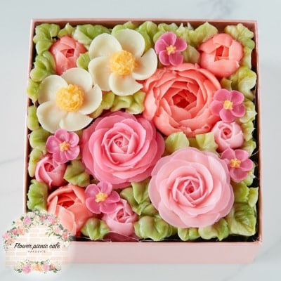 食べられるお花のボックスケーキ(Peach Pink)_HD123-001