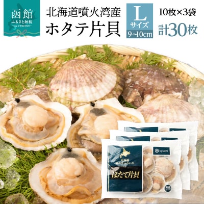 北海道噴火湾産ホタテ片貝 (Lサイズ/10枚×3袋)【計30枚】_HD117-042