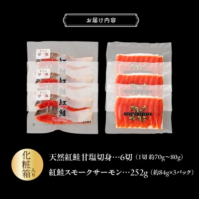 【紅鮭セット】天然紅鮭甘塩切身(6切)・紅鮭スモークサーモン(非燻煙 3パック)_HD139-021