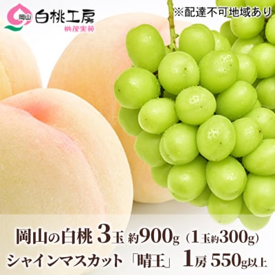白桃 3玉 約900g シャインマスカット 1房 550g以上 2026年[NO5765-0533]