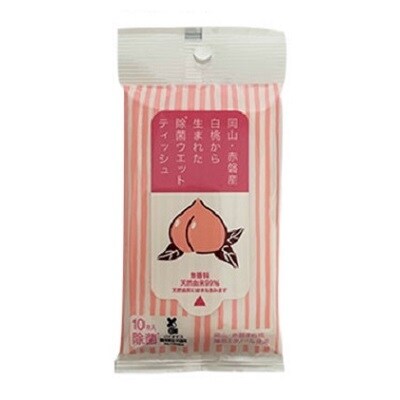 岡山・赤磐産 白桃から生まれた除菌ウエットティッシュ(10枚入り)×24個[NO5765-0728]