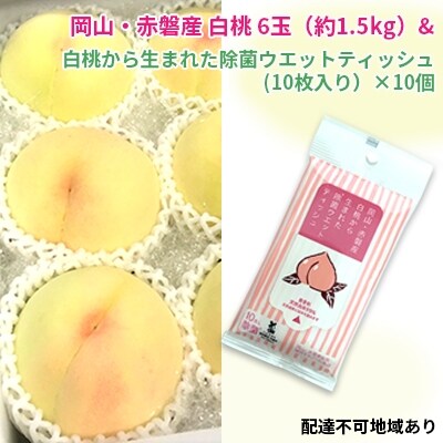 赤磐産白桃6玉&amp;白桃から生まれた除菌ウエットティッシュ10個[NO5765-0735]