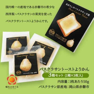 梨 パスクラサン トーストようかん 3箱 セット (1箱×3枚入) 羊羹 [NO5765-0977]