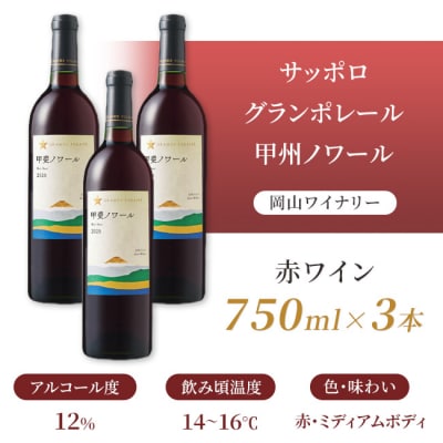 サッポロ グランポレール 甲斐 ノワール 赤ワイン 750ml 3本  [NO5765-1107] 