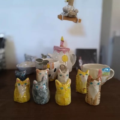 猫さん 一輪挿し 2個組 種類お任せ 陶器 インテリア[NO5765-1131] 