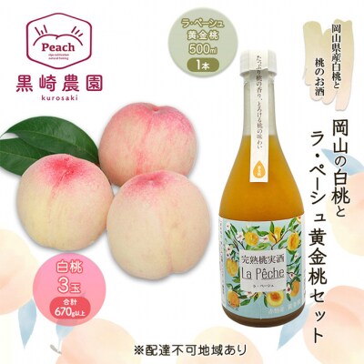 白桃 3玉 計670g以上 ラ・ペーシュ黄金桃 500ml 1本セット[NO5765-1226]
