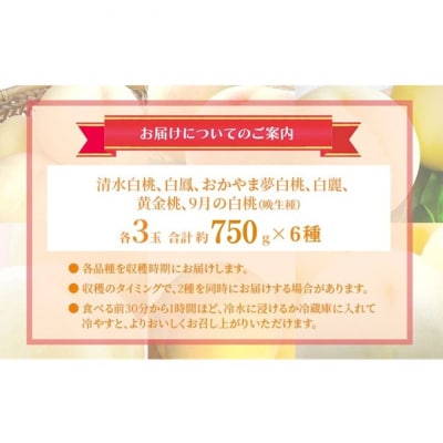 桃 2026年 先行予約 食べ比べ 各3玉 合計約750g×6種 [NO5765-1374]