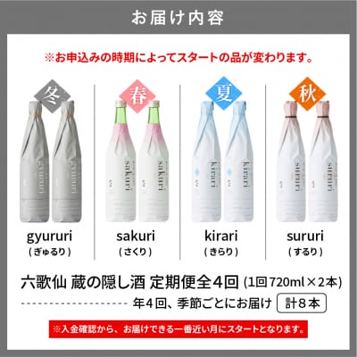 年4回 定期便】 六歌仙 蔵の隠し酒720ml×2本セット hi003-hi019-021r