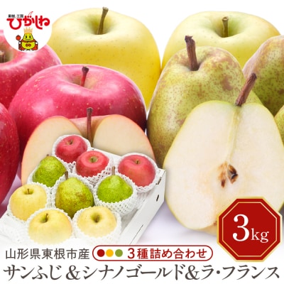 【2026年産】サンふじ&シナノゴールド&ラフランス 詰め合わせ 3kg hi027-212-r8