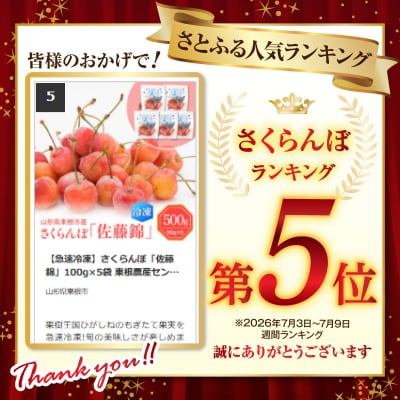 【急速冷凍】さくらんぼ「佐藤錦」100g×5袋 東根農産センター提供 hi027-244