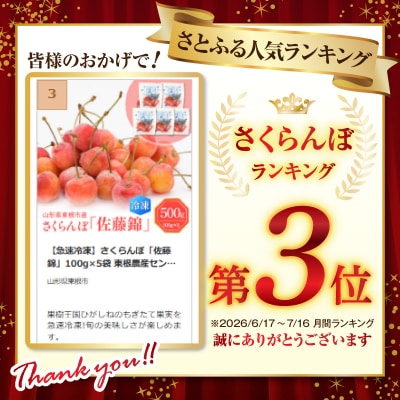 【急速冷凍】さくらんぼ「佐藤錦」100g×5袋 東根農産センター提供 hi027-244