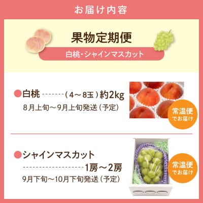 【2026年 全2回 定期便】桃、シャインマスカット 定期便(玉数、房数お任せ)hi074-020