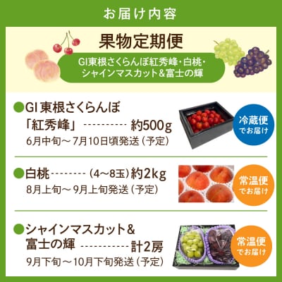 【2026年 全3回 定期便】GI東根さくらんぼ、白桃、大粒ぶどう詰め合わせ hi074-019