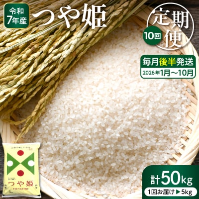 【2026年1月スタート】特別栽培米つや姫5kg×10回(毎月 後半発送)定期便 hi053-033