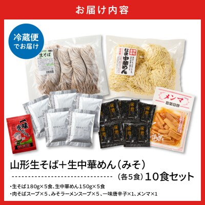 山形生そば+生中華めん 10食セット (みそ)山形県 東根市 神町食品提供 hi095-015-2