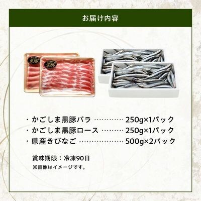 かごしま黒豚しゃぶしゃぶ用2パック・鹿児島県産きびなご2パックのお気軽Aセット