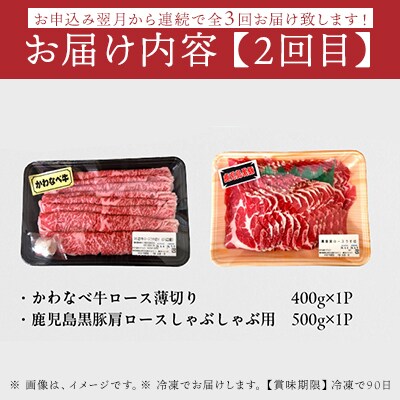 【全3回】かわなべ牛・鹿児島黒豚よりどり定期便
