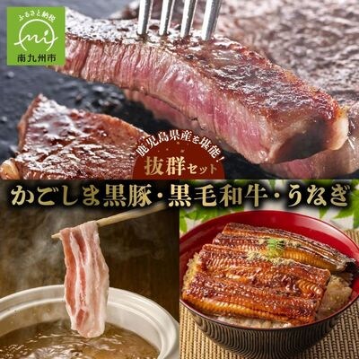 かごしま黒豚しゃぶしゃぶ用2パック・黒毛和牛サーロイン2枚・ウナギ1尾の抜群セット