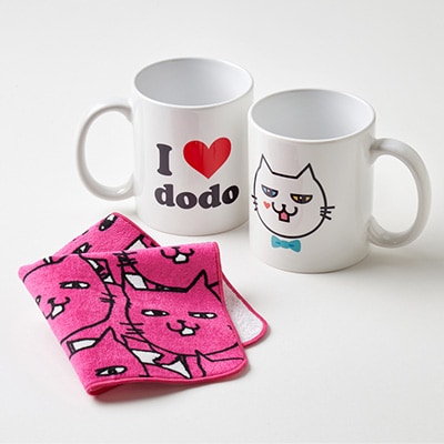 オリジナル　猫のマグカップ(2個)とミニタオルのセット